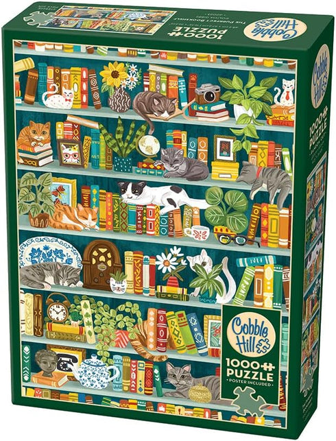 Cobble Hill 1000 Piece Puzzle - The Purrfect Bookshelf, Sample Poster Included