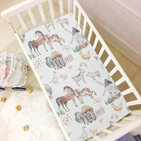 CHUROUSY 28x52 Inch Farm Animals Baby Crib Sheets Cute Horse Cow Lamb Chicken Pig Hen Duck Mattress Cover Farmhouse