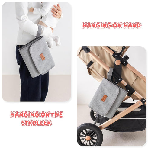 Grey Waterproof Portable Changing Pad with Storage Pocket