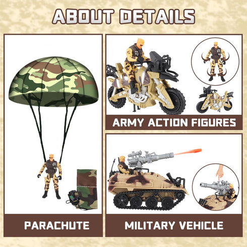 Set Playset, deAO Military Helicopter Toys Army Men Army Toys with Soldier Action Figures, Combat Truck, Motorcycle