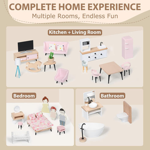 Set, 7 3 Set Set, Pithfor Wooden Dollhouse Furniture Dollhouse Accessories and Furniture, with Rooms Dolls, Includes