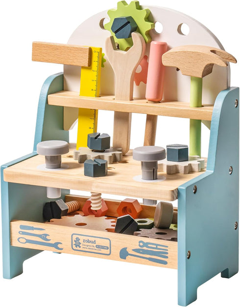 ROBUD Mini Wooden Play Tool Workbench Set for Kids Toddlers - Montessori