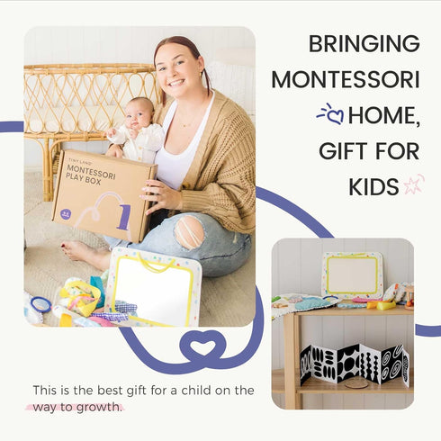Set 0-3 5-in-1 Set, Tiny Land Montessori Baby Toy Months Newborn Development Sensory Play Kit - Mirror, Black & White