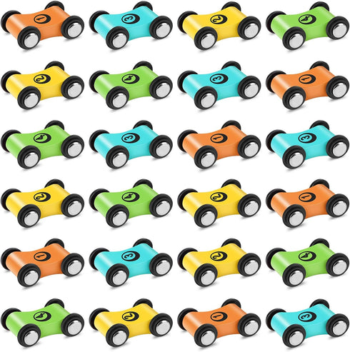 24 Pcs Wooden Cars for Ramp, Replacement Car Toy Vehicle Play Sets for Toddlers Age 3+