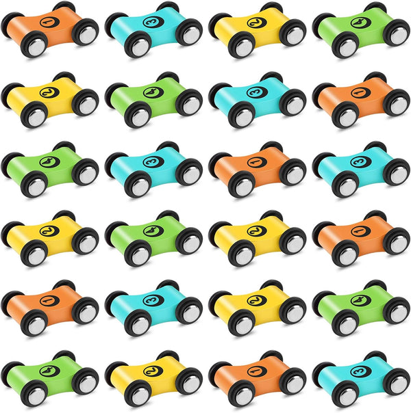 24 Pcs Wooden Cars for Ramp, Replacement Car Toy Vehicle Play Sets for Toddlers Age 3+