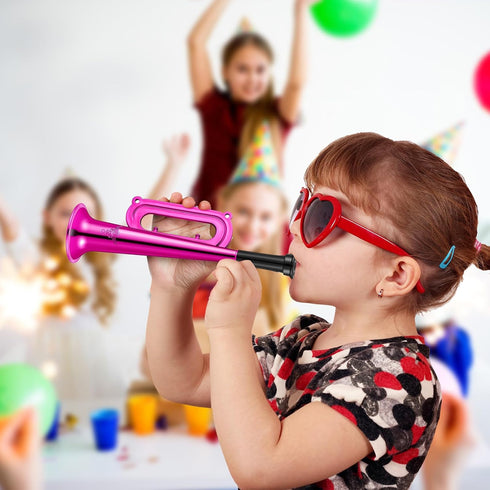 Poen 12 Pcs Mini Metallic Trumpet Musical Instruments, Plastic Noise Makers for Kids Events, Party Favors 7 Inch
