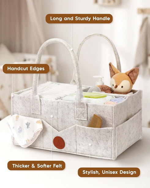 15" 9" 7" Maliton Baby Diaper Caddy, Nursery Storage Bin & Car Organizer with Handle, Large Felt Bag for Newborn