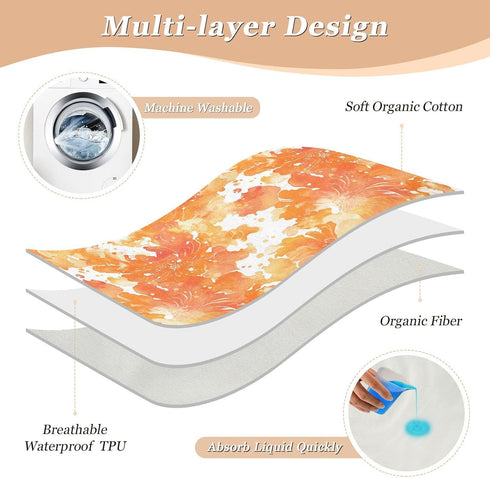 siphylline 52" 34" Orange Tie Dye Flowers Extra Large Resuable Changing Pad Covers Soft Absorbent Pee Pads for Bed