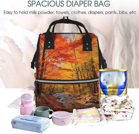 HCBPWVQA Backpack Daypacks Backpack Mommy Fall Foliage Diaper Bag with Changing Pad and Pacifier Holder, Multifunction