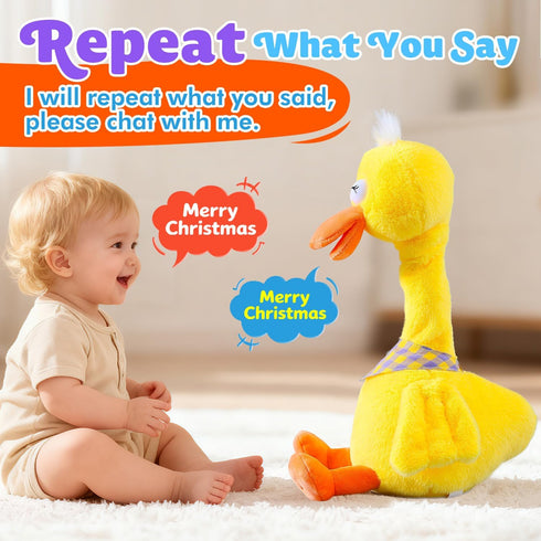 Marsjoy 13" Talking Dancing Duck, Repeating What You Say Mimicking Recording Plush Baby Toy Musical English Song