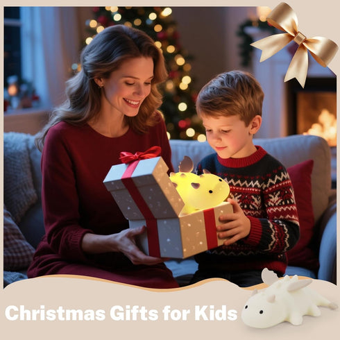 10 AVEKI Cream Dragon Night Light, Cute Baby Dragon Lamp Gifts for Kids, Modes Adjustable Soft Silicone Baby Night