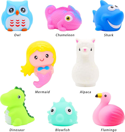 Animal Bath Toy Set with 8 Pcs Floating Auto Flashing Early Learning Toys for Kids & Pets, Dinosaur Shark Flamingo