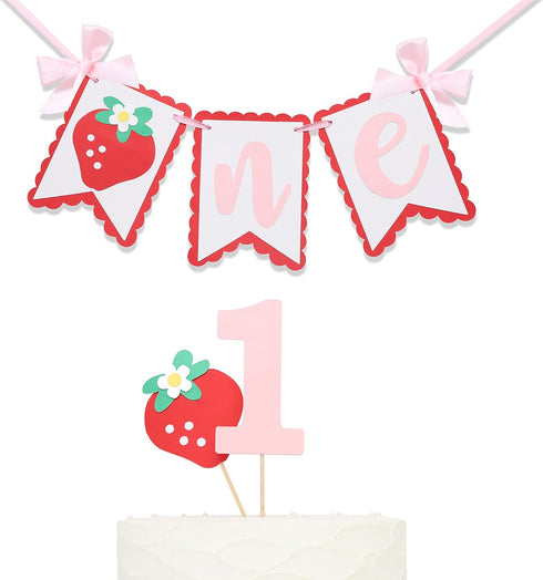 LINLULU Strawberry High Chair Banner - Strawberry Themed 1st Birthday Decoration Set Including