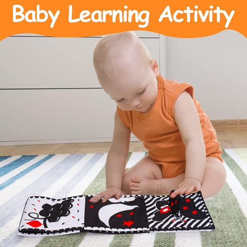 Black and White High Contrast Baby Toys, Soft Book for Newborn Brain Development, Infant Sensory Crinkle Toys