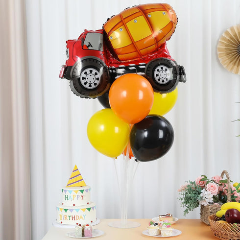2 Sets 2 Construction Party Balloons Stand Kit with Construction Truck Foil Balloons Black Orange Yellow Party Balloon