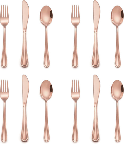 E-far 12-Piece Copper Kids Silverware Set, Stainless Steel Toddler Utensils, Includes Forks, Spoons, Knives