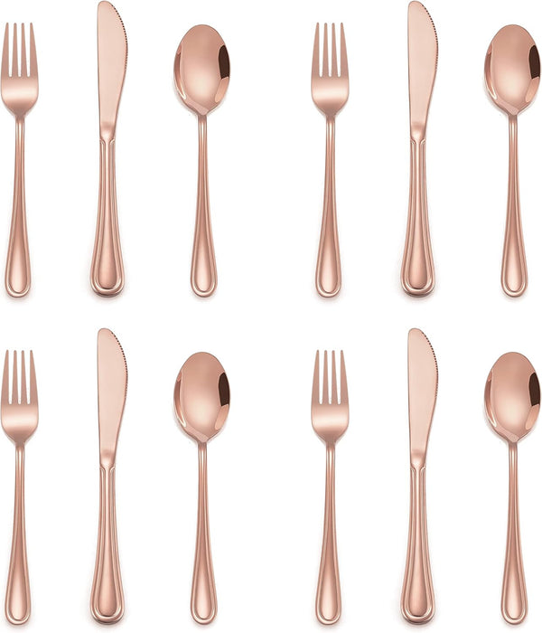 E-far 12-Piece Copper Kids Silverware Set, Stainless Steel Toddler Utensils, Includes Forks, Spoons, Knives