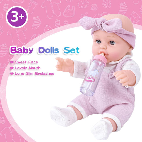 BDDOLL 12'' Playset Baby Doll with Clothes and Dolls Carrier Accessories Included Baby Carrier, Bottles, Nipple, Socks