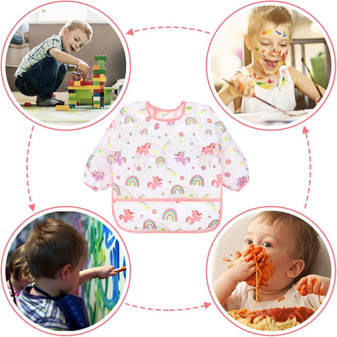Accmor 4 Pack 6-36 Long Sleeve Bibs, Baby Smock Waterproof Sleeved Bib Smock for Baby Toddler Months