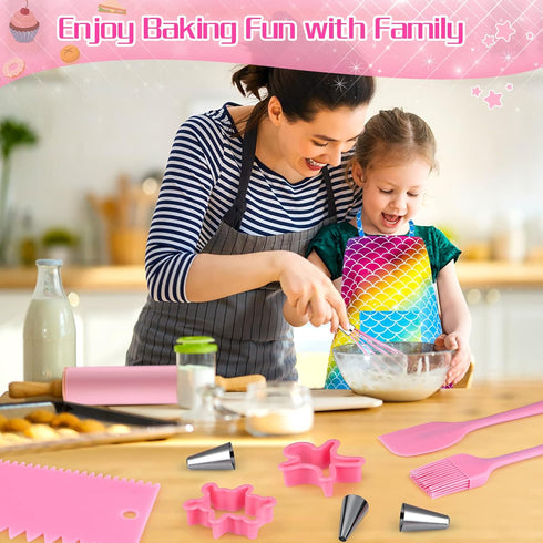 Set, 54 GIFTINBOX Kids Cooking and Baking PCS Complete Kit with Apron and Chef Hat, Real Cooking Utensils and Kitchen