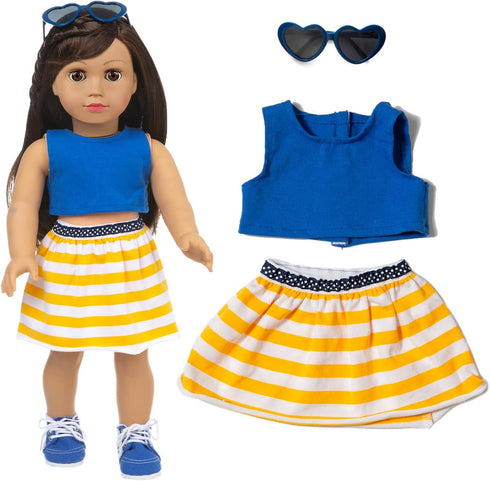 American 18 Inch Doll Clothes and Accessories, 5 Sets Doll Clothes Dress Outfits + 2 Random Style Shoes