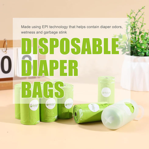 9 Rolls/108 USBOO Disposable Diaper Bags for Baby, Refill BagsOXO-Biodegradable Diaper Sacks with Dispenser,Easy-Tie