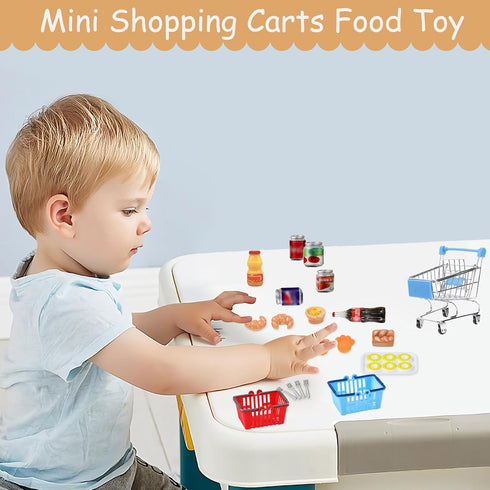 kapeiluo 135Pcs Mini Shopping Cart Basket Miniature Food Drink Toy Supermarket Metal Handcart Dollar Bills Toys