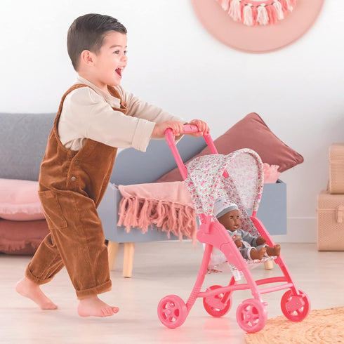 Corolle Baby Doll Stroller with Folding Canopy - Mon Premier Poupon Accessory for 12" Dolls, Pink/Floral Pattern