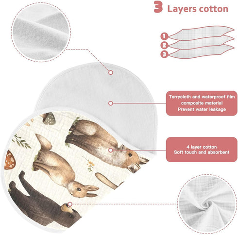 JUZIHAI 22 11 Inch, 2 Pack Woodland Animals Muslin Baby Burp Cloths Soft Absorbent Cotton Burping Cloth Burping Rags