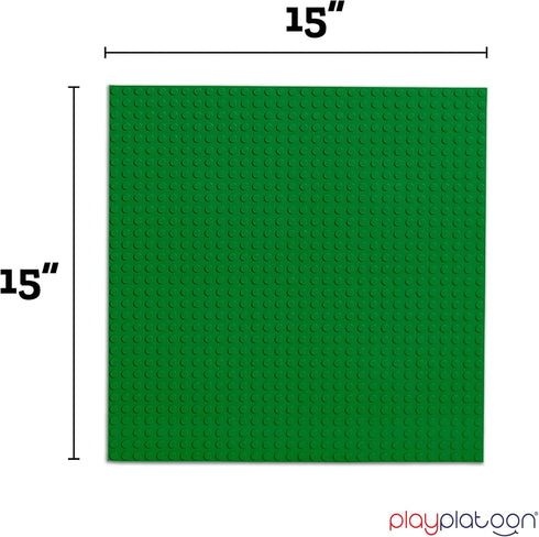 Play Platoon Baseplate for Building Bricks - 15 Inch x 15 Inch Green Classic Platform, 2 Pack Compatible with Major