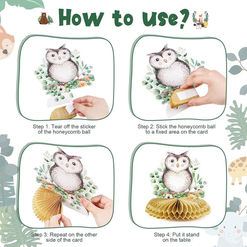 Fumete 9 Pack Woodland Animals Honeycomb Centerpieces, 3D Table Topper Baby Shower Decorations for Green Forest Theme
