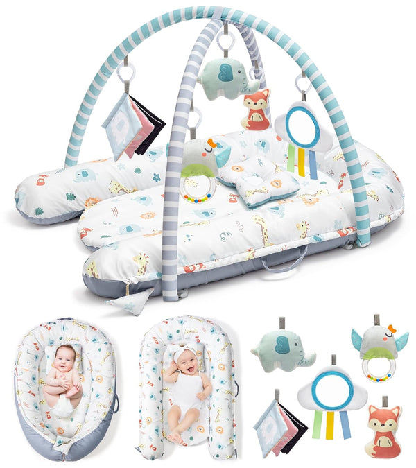 Baby Play Mat, 7-in-1 Infant Gym Mat for Sensory and Motor Development,