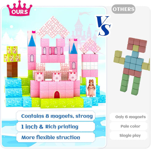 3+ 3-4 4-5 6-8 Hiwawind Updated Magnetic Blocks-Princess Castle, Creative Magnetic Building Blocks Toddler Toys