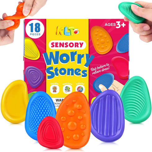 Fidget Toys Sensory Stone for Kids: 18 Pack Textured Soft Worry Stone