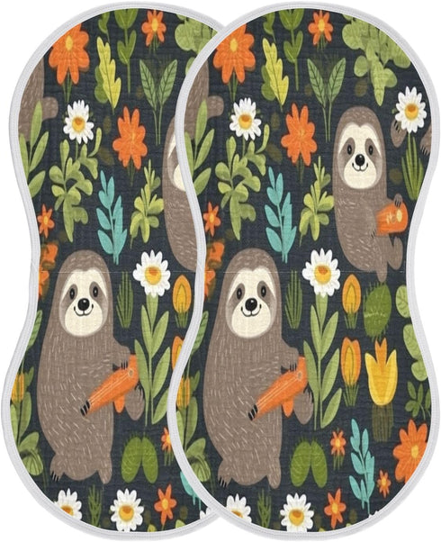 Bulletgxll Set 4, Sloths with Flowers Unisex Baby Burp Cloths of Soft Absorbent Organic Cotton Muslin Burping Cloths