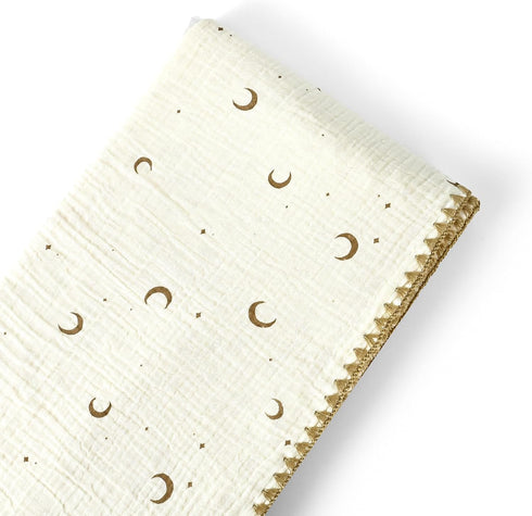 HomeyHues 40 40 Baby Blanket Double Layer Cotton x Soft Receiving Blanket with Pattern Machine Washable Moon Star