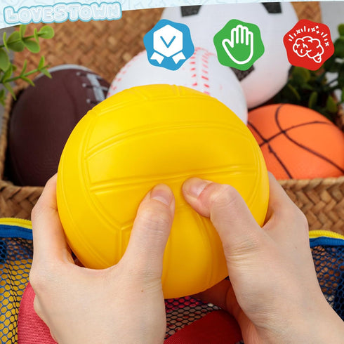 LovesTown 5PCS Sports Balls with Pump, 4" Inflatable Playground Balls with Duffle Bag for Toddlers Kids