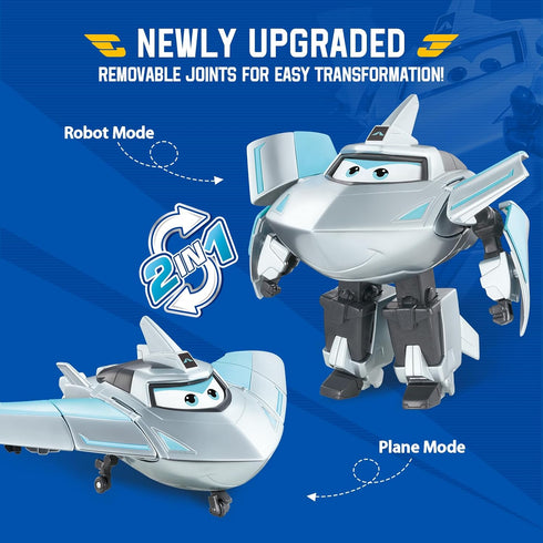 Super Wings Transformer Toys, 5" Airplane Robot Action Figure, 2-in-1 Mode, Fun Toy for Kids Age 3+, Silver