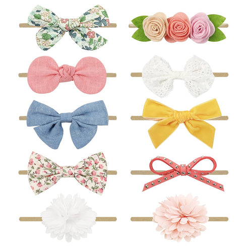 DRESHOW BQUBO Baby Girl Bows and Headbands, Soft Nylon Hairbands Elastics Handmade Girls Flower Hair Accessories, 10