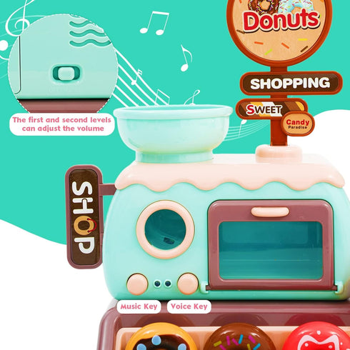 Jomifin 35Pcs Set Pretend Play Toy Donut Shop for Kids, Donut Maker Machine with Oven and Candy, Electronic Role Play