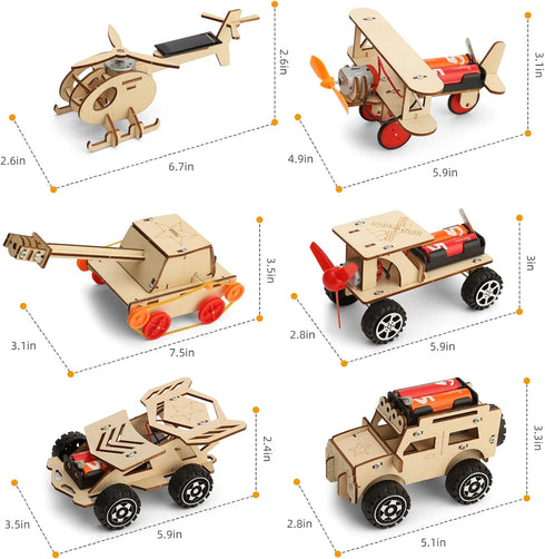 6 in 1 STEM Kits for Kids Age 5-12, Wood Car Building Electric Model Kit, Birthday Gift for Boys and Girls