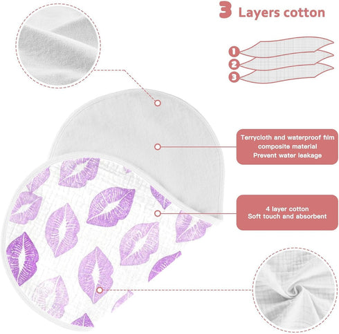 decor gift 4 Pack 22x11in Cotton Newborns Burp Cloths Soft Touch Lilac Kisses Light Purple Lipstick Baby Rags