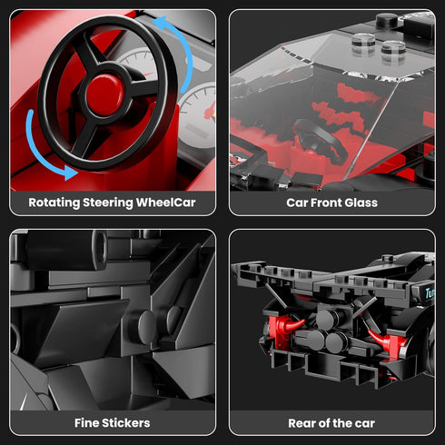 Set 355 8+ Mould King Super Sports Car Building with Display Case, Piece Race Car Model Construction Toy for Kids Ages