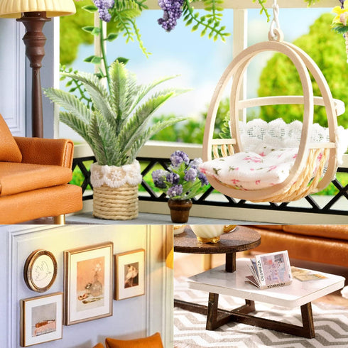 1:24 TuKIIE DIY Miniature Dollhouse Kit with Furniture, Scale Creative Room Mini Wooden Doll House Accessories Plus