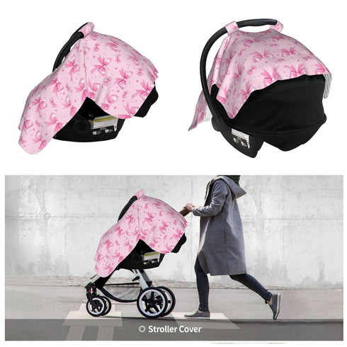 Pink Bow for Girl Baby Car Seat Canopy and Nursing Cover for Breastfeeding Multi-Use Cover Lightweight Infant Stretchy