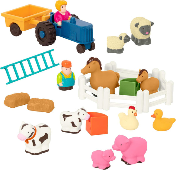 Battat Farm Animal Play Set - 25 Toy Farm Animals, Fences, Farmers, Tractor, Trailer & More for Toddlers