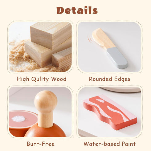 Set, ROBOTIME Wooden Play Food Cutting Meat & Eggs Pretend Play Toy Food for Play Kitchen with Shopping Bag Kids