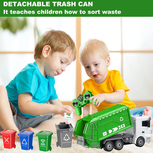 2.4Ghz Remote Control Garbage Truck Toys, 1/24 RC Garbage Truck with 4 Trash Cans, 6 Channel Waste Management, 100pcs