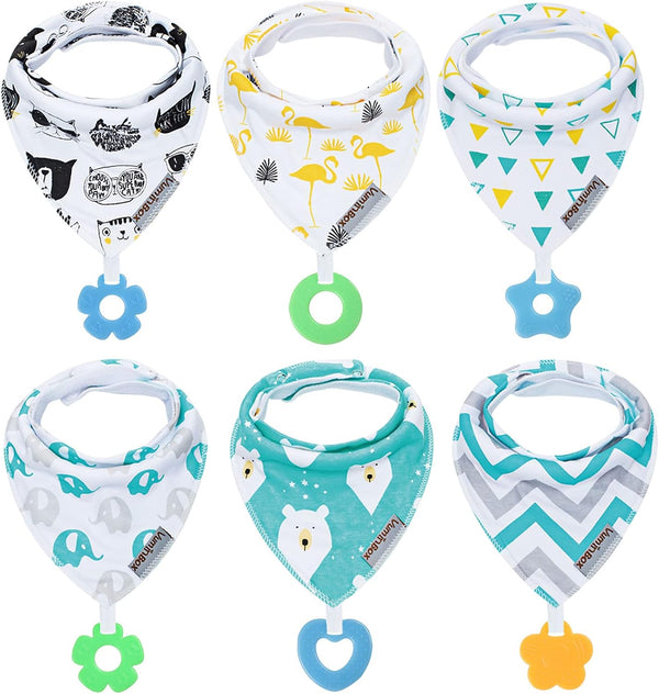 Baby Bandana Drool Bibs 6-Pack & Teething Toys 6-Pack, 100% Organic Cotton, Soft Unisex