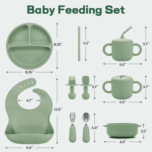 Set, 6+ Bufims Silicone Baby Feeding Baby Led Weaning Supplies, Eating Essentials Utensils with Suction Plate and Bowl
